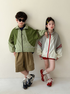 D3574 Veste d'été coréenne unisexe pour enfants avec fermeture éclair, vêtement de protection solaire, <span class=keywords><strong>parka</strong></span> de loisirs d'extérieur 100% polyester pour garçons - Product Image 4