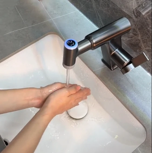 Yimilla <span class=keywords><strong>tiktok</strong></span> tout cuivre rotatif pléochromatique affichage numérique lavabo robinet ménage froid chaud salle de bain pistolet gris robinet - Product Image 5