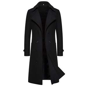 <strong>Men's</strong> Double-breasted Slim Fit Mid Length Coat Thick Windproof <strong>Cardigan</strong> Buttons Lapel <strong>Woollen</strong> Coat - Product Image 3