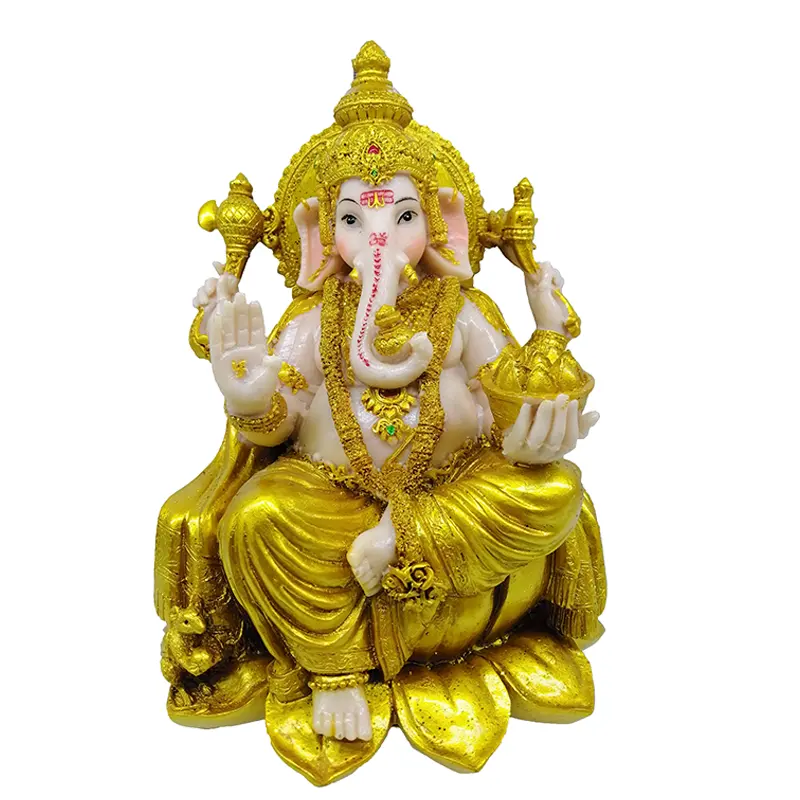 Figura de tablero de elefante religioso, Dios indio dorado, Ganesha, estatua de artesanía