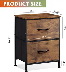Hot Selling Rustic Brown Wood Grain Print Night Stand 2 Drawer Bedside Table Bedroom Furniture Nightstand For Home Use