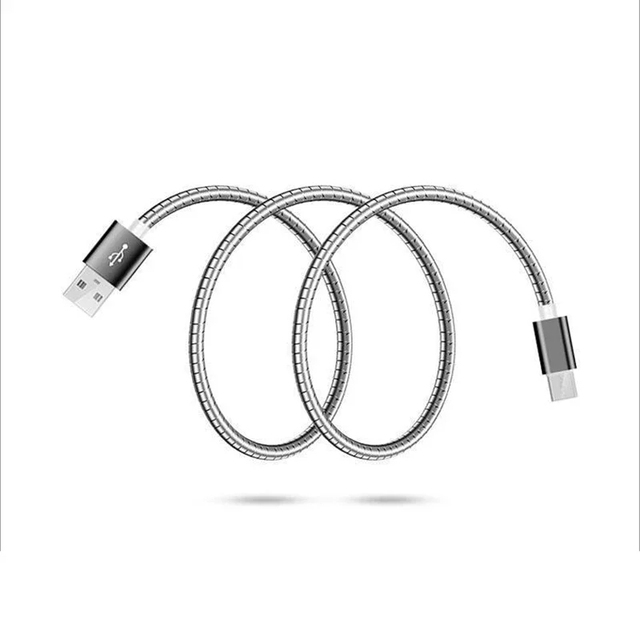 1M Stainless Steel Metal Charging Cable Strong Flexible Sync Data Micro USB Cable Type-C Fast Charger for Xiaomi Huawei