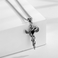 Bijoux fantaisie en acier inoxydable, pendentif cœur cristal épée serpent ange aile pendentif collier