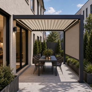 Pérgola para la noche con pantalla de privacidad ZIP y LED cálidos integrados, 3x5m, para patio lateral de casa adosada - Product Image 1
