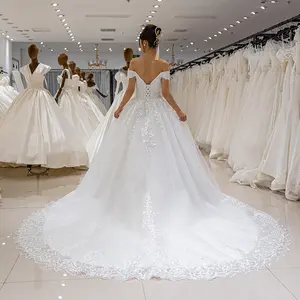 SL6851 Wholesale Luxury Robe De Mariage Wedding Dresses Off The Shoulder Lace Beaded Cheap Wedding Dress Bridal Gowns Elegant