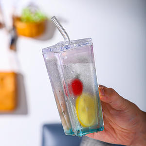 Tazza da <span class=keywords><strong>Caffè</strong></span> in Vetro Colorato con Stella a Cinque Punte, Bicchiere per Bevande Fredde con Coperchio e Cannuccia - Product Image 2