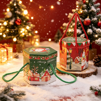 Maßgefertigte Wiederverwendbare Tragbare Weihnachts-Süßigkeiten-Geschenkbox mit Seilgriff Sechseckig Rot-Grün Weihnachtsmann-Aufdruck für Weihnachtsfeier-Gastgeschenke