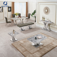 Tables de salle à manger importées en gros pour commandes de volume/distributeurs – Ensembles de salle à manger en marbre gris pour cuisine avec six chaises