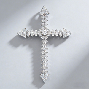 CUSTOM SILVER 10K/14K/18K GOLD PLATED LAB GROWN CVD DIAMOND CLASSIC ENGAGEMENT <b>GIFT</b> SWEATER CHAIN NECKLACE CROSS PENDANT VS - Product Image 2