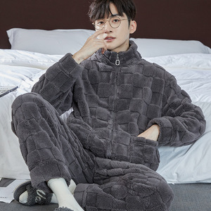 Großhandel Hochwertige Herbst und Winter Herren New Stehkragen Pyjamas Komfortable Loose Thick Section Zipper Home Wear Set - Product Image 5