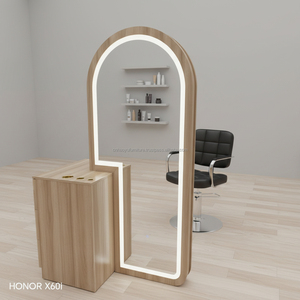 Estación de espejo LED con hojas de acero inoxidable dorado de lujo para peluquería y salón de maquillaje - Product Image 2