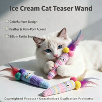 Jouet pour chat en forme de bâtonnet de crème glacée, plume et peluche, avec son