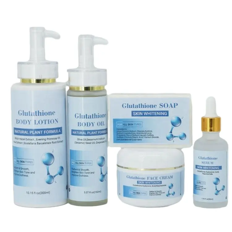 Conjunto de cuidados com a pele Gluta de branqueamento rápido inclui sabonete branqueador, óleo corporal, creme facial para clareamento eficaz