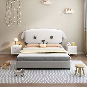 Cartoon Dog Kids Bed 1.5m Single Bed with Solid <b>Wood</b> Frame & Soft Upholstery for Boys Girls Princess Room - Product Image 2