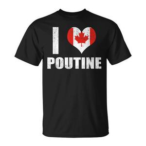 T-shirt I Love Poutine Canada nera, taglia unisex per adulti - Product Image 1