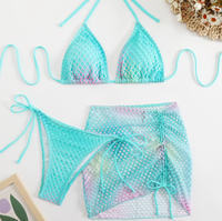 Dropshipping Gradiënt Nieuwe Sexy Mesh Doorzichtige Bikini Pak Halter Push Up Spa Strand Badpak 2025 Voor Vrouwen