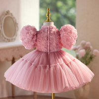 Robe de demoiselle d'honneur rose de luxe à fleurs 3D, manches bouffantes, robe de princesse tutu pour mariage, fête, Vestidos, 2-12 ans, OEM