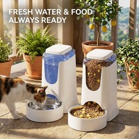 Distributeur automatique de nourriture et d'eau pour animaux de compagnie en plastique, à gravité, pour chat et chien, base antidérapante, 4L de nourriture, 1000ml d'eau