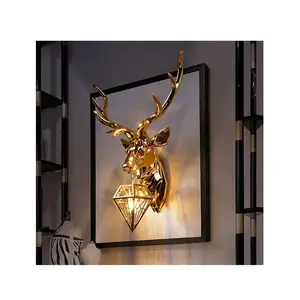 Lámpara de mesita de noche LED, cabeza de Animal de resina, decoración para el hogar, figuritas de animales, bricolaje, decoración de pared de cabeza de ciervo