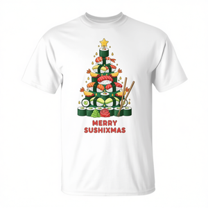 Camiseta Merry Sushixmas con diseño de árbol de Navidad, color blanco, regalo navideño - Product Image 2