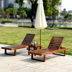 Chaise longue minimaliste moderne en bois massif pour l'extérieur, mobile, anti-corrosion, pour cour, balcon, jardin, villa, bord de mer, piscine - Product Image 2