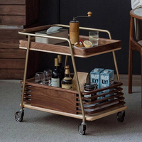 Table d'appoint mobile moderne en noyer avec roulettes pour salon, chariot de service, table basse en noyer, table basse avec rangement