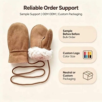 Mitaines pour enfants en cuir d'agneau double face de qualité supérieure, coutures fines, taille S, avec cordon anti-perte