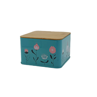 Boîte en métal rectangulaire vide, motif floral turquoise, avec couvercle en bois, pour rangement, vente en gros, directement de l'usine, approvisionnement en vrac