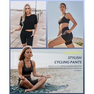 กางเกงขาสั้น2025เอวสูงสำหรับผู้หญิงกางเกงขาสั้นออกกำลังกายเล่นโยคะวิ่งในยิมมีกระเป๋า3 "/5"/8 "ผ้าสแปนเด็กซ์ควบคุมหน้าท้อง - Product Image 4