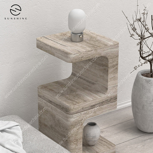 Tùy Chỉnh C-Hình Travertine Đá Cẩm Thạch Bảng Điều Khiển Hiện Đại Văn Phòng & Phòng Khách Thiết Kế Hẹp End Bảng - Product Image 2