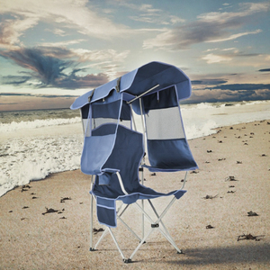 Portable Folding Beach <b>Chair</b> with Canopy Shade Oxford Metal Frame Camping <b>Lounge</b> Seat for Fishing Picnic Outdoor - Product Image 3