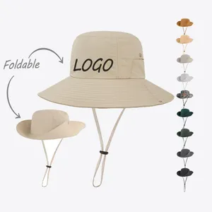 High Quality Custom Logo Sun Hat Uv Protection Waterproof Nylon Bucket Hats Unisex Wide Brim Bucket Hat For Men Women