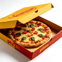 Boîte à pizza en carton ondulé brun biodégradable avec logo personnalisé, pelliculage mat et gaufrage pour emballage de plats à emporter rapides