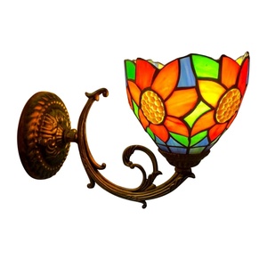 LongHuiJing Traditional Tiffany Flower Dome Stained Glass 1 <b>Light</b> Mediterranean Living Room Corridor Wall Lamp - Product Image 5