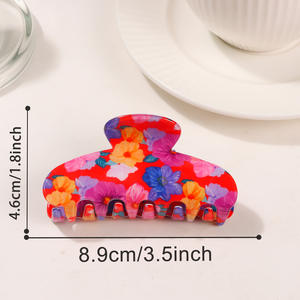 Pince à cheveux carrée en plastique motif floral grande taille pour femme, nouveau style, pince requin pour l'arrière de la tête, 9 cm, imprimé couleur - Product Image 5