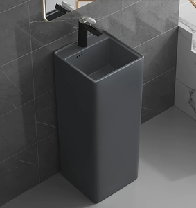 Lavabo a <span class=keywords><strong>colonna</strong></span> nero di design <span class=keywords><strong>standard</strong></span> <span class=keywords><strong>con</strong></span> foro per rubinetto, lavabo autoportante per reparto - Product Image 2