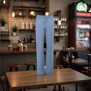 2022 Jacquard imprimé <span class=keywords><strong>taille</strong></span> <span class=keywords><strong>haute</strong></span> jambe large femmes <span class=keywords><strong>jean</strong></span> décontracté en détresse droite petit ami pantalon léger lavé maman pantalon - Product Image 5