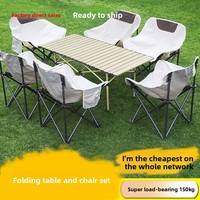 Ensemble table et chaises pliantes Moon Chair, mobilier d'extérieur portable, table de camping 6 places en acier carbone
