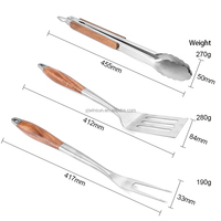 Ensemble de 3 ustensiles de barbecue en acier inoxydable, résistants à la chaleur, avec longues poignées en bois, pour le camping et la cuisine en extérieur, haute qualité, vente chaude