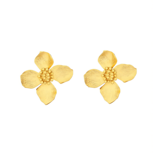 Orecchini a Perno con Fiore Dorato per Donne, Gioielli Classici in Lega Placcata Oro, Orecchini alla Moda - Product Image 1