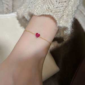 SPJ Popular Choice S925 Sterling Silver <b>Red</b> Heart <b>Bracelet</b> 18K Gold Plated Minimalist Fine Jewelry for Women Everyday Wear Gift - Product Image 4