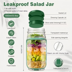Pot à salade Mason à ouverture latérale, portable, 1000 ml, avec compartiment à vinaigrette anti-fuite, idéal <span class=keywords><strong>pour</strong></span> la préparation des repas, la salle de sport, le bureau, les pique-niques - Product Image 2