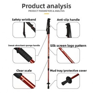 Bastones de Trekking Modernos de Aleación de Aluminio de Tres Secciones, Antideslizantes, Autodefensivos, Antichoque, Ultraligeros, Longitud Ajustable, con Goma - Product Image 2