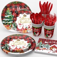 Articles de fête de Noël populaires : Ensemble de vaisselle à carreaux Père Noël pour les fêtes de fin d'année et les réunions de famille