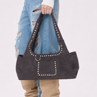 Sac fourre-tout rétro en daim givré pour femme, style motard, avec rivets et fermeture éclair, grande capacité, style européen et américain