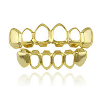 Qushine Grillz pour dents supérieures et inférieures, plaqué or véritable, style crocs de vampire, tendance Hip-Hop, pour femmes et hommes, cadeau