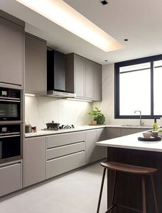 Unités modernes de mélamine de contreplaqué de petite pièce en bois Armoires de cuisine modulaires Style de secoueur de placage en bois de chêne blanc - Product Image 3