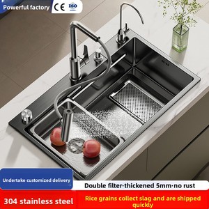 Fregadero de cocina para restaurante de acero inoxidable 304 con nanorecubrimiento y filtración especial reforzada 5.0, de gran tamaño y un solo compartimento. - Product Image 2