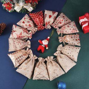 Grand sac en toile de jute de Noël avec estampage à chaud, nouveau sac d'emballage à cordon, sac cadeau de Noël pour bonbons, en stock - Product Image 3