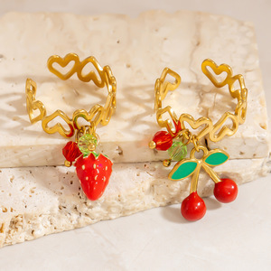 Fruit Style Strawberry Cherry Index Finger <b>Ring</b> Women's Jewelry Gift Gold Tone Fashion <b>Rings</b> - Product Image 2